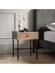 Gallery Home Black Nador Oak Style 1 Drawer Bedside Table - Image 2 of 7