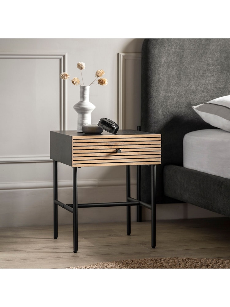 Gallery Home Black Nador Oak Style 1 Drawer Bedside Table - Image 2 of 7