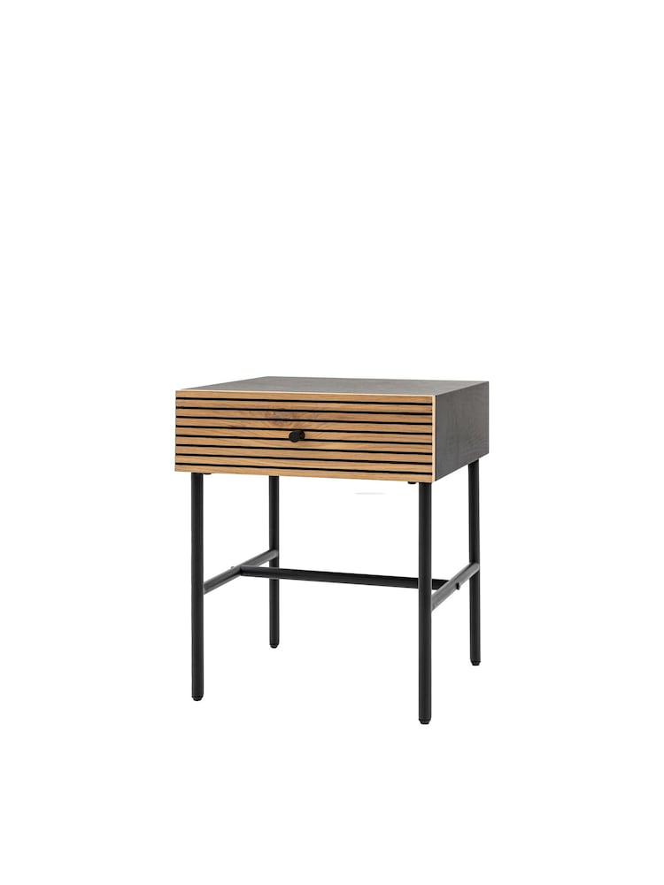 Gallery Home Black Nador Oak Style 1 Drawer Bedside Table - Image 6 of 6