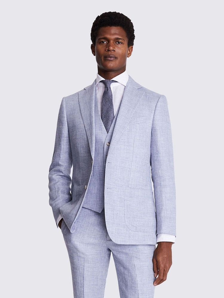 MOSS Light Blue Tailored Fit Linen Jacket - Image 1 of 5