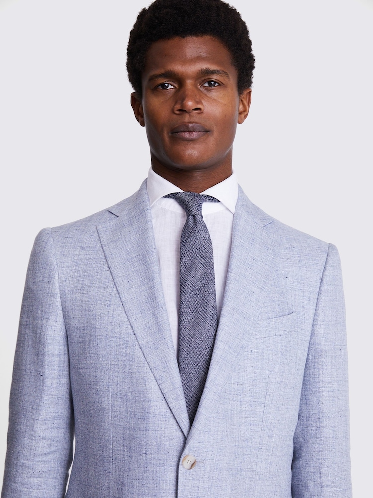 MOSS Light Blue Tailored Fit Linen Jacket - Image 5 of 5
