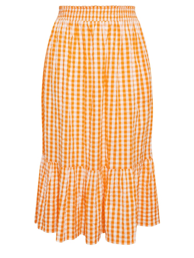 Yours Curve Orange Gingham Tiered Pure 100% Cotton Midi Skirt - Image 4 of 4 Yours Curve Orange Gingham Tiered Pure 100% Cotton Midi Skirt - Image 4 of 4