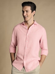 Charles Tyrwhitt Pink Slim Fit Plain Pure 100% Linen Shirt - Image 1 of 6