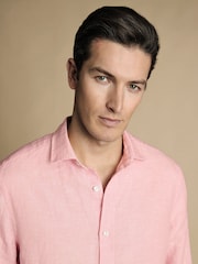 Charles Tyrwhitt Pink Slim Fit Plain Pure 100% Linen Shirt - Image 2 of 6