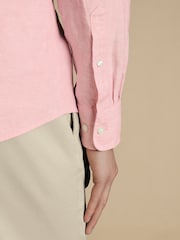 Charles Tyrwhitt Pink Slim Fit Plain Pure 100% Linen Shirt - Image 3 of 6