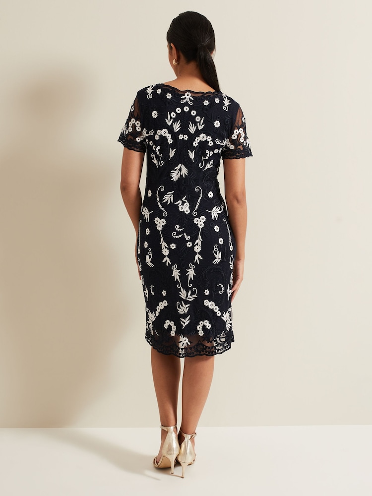 Phase Eight Blue Petite Florisa Embroidered Dress - Image 2 of 6