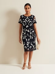 Phase Eight Blue Petite Florisa Embroidered Dress - Image 3 of 6
