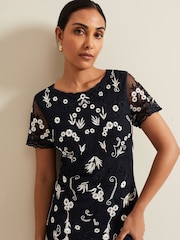Phase Eight Blue Petite Florisa Embroidered Dress - Image 4 of 6