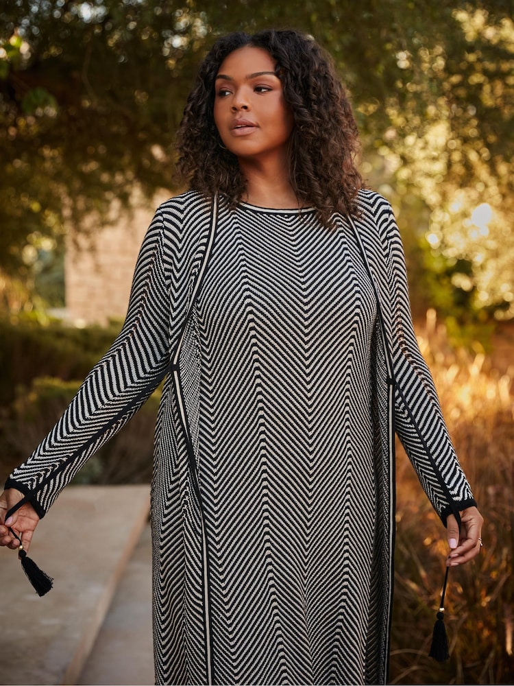 Live Unlimited Black Curve Chevron Knitted Dress - Image 1 of 8