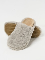 FatFace Light Grey Borg House Shoes - Image 1 of 3