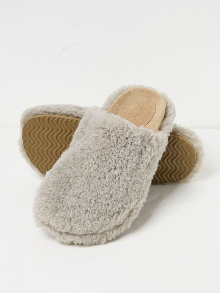 FatFace Light Grey Borg House Shoes - Image 1 of 3 FatFace Light Grey Borg House Shoes - Image 1 of 3
