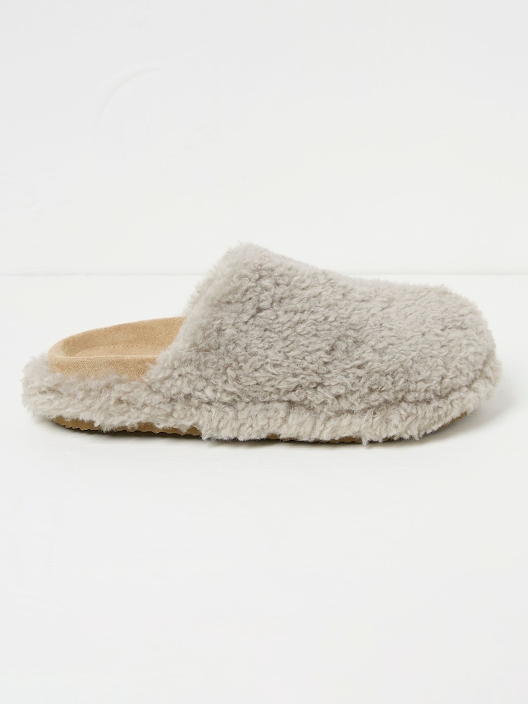 FatFace Light Grey Borg House Shoes - Image 2 of 3 FatFace Light Grey Borg House Shoes - Image 2 of 3