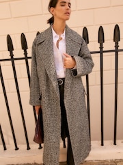 أسود بملمس بارز/أبيض منقط - Overcoat with Revere Collar - صورة 1 من 8
