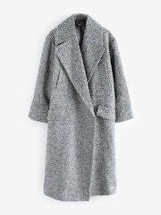 أسود بملمس بارز/أبيض منقط - Overcoat with Revere Collar - صورة 6 من 8