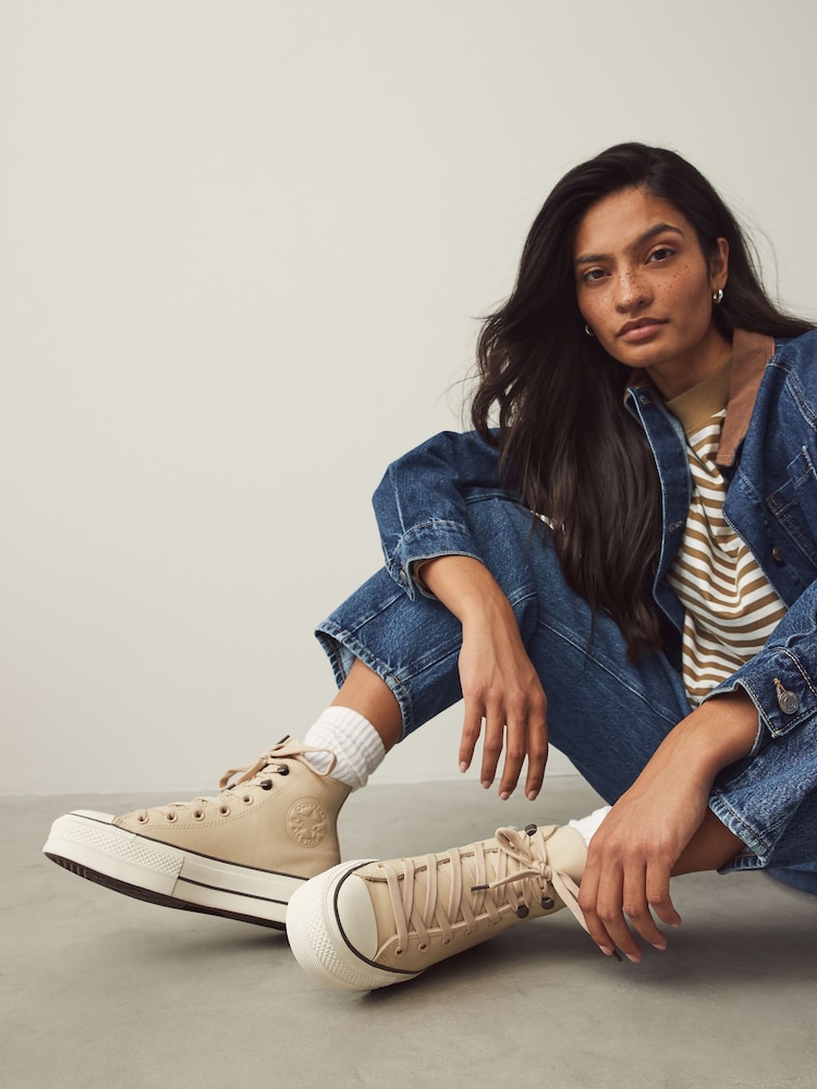 Converse Nude Leather Chuck Taylor All Star Lift Trainers - Image 2 of 10
