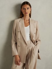 Reiss Neutral Sadie Petite Wool Double Breasted Suit Blazer - Image 1 of 7