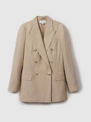 Reiss Neutral Sadie Petite Wool Double Breasted Suit Blazer - Image 2 of 7