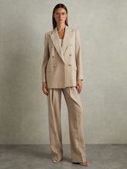 Reiss Neutral Sadie Petite Wool Double Breasted Suit Blazer - Image 3 of 7