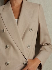 Reiss Neutral Sadie Petite Wool Double Breasted Suit Blazer - Image 4 of 7