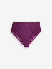 Plum Purple/Teal Blue/Light Pink High Rise High Leg Lace Trim Knickers 3 Pack - Image 5 of 9