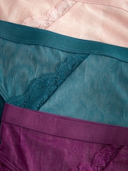 Plum Purple/Teal Blue/Light Pink High Rise High Leg Lace Trim Knickers 3 Pack - Image 9 of 9