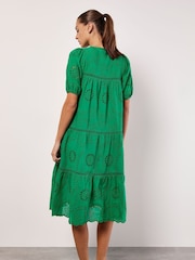 Apricot Green 100% Cotton Broderie Tiered Midi Dress - Image 2 of 4