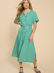 White Stuff Blue Hazel Linen Blend Shirt Dress - Image 1 of 7