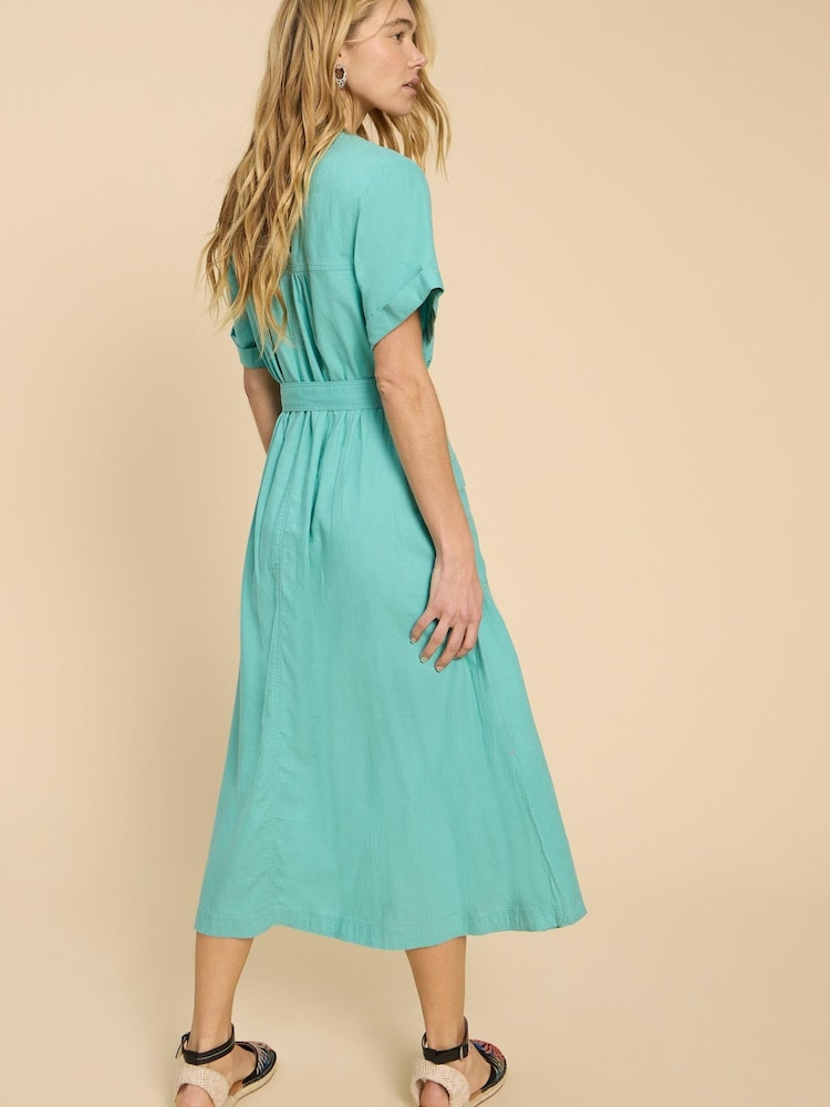 White Stuff Blue Hazel Linen Blend Shirt Dress - Image 2 of 7