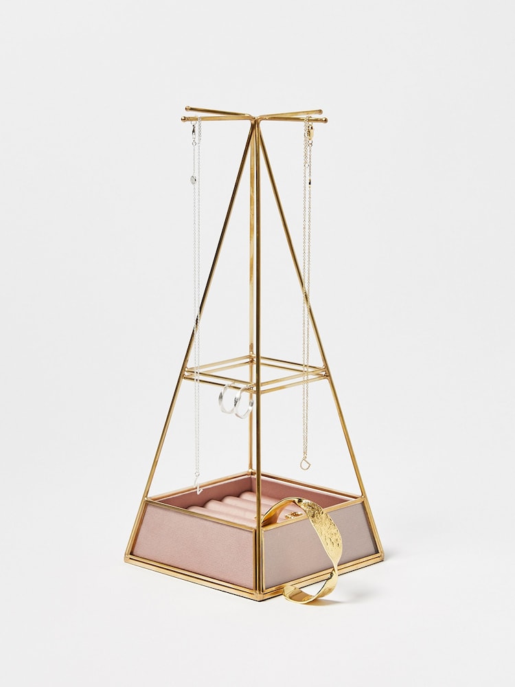 Oliver Bonas Gold Pyramid Velvet Jewellery Stand - Image 1 of 3