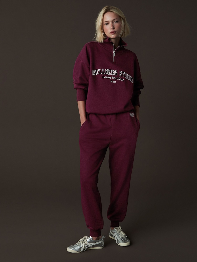 Burgunderrot - Relaxed Fit Quarter Zip Wellness Slogan Graphic Sweatshirt - Image 2 of 7