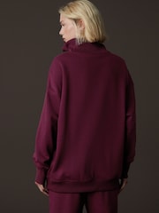 Burgunderrot - Relaxed Fit Quarter Zip Wellness Slogan Graphic Sweatshirt - Image 3 of 7