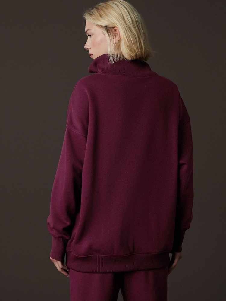 Burgunderrot - Relaxed Fit Quarter Zip Wellness Slogan Graphic Sweatshirt - Image 3 of 7