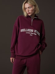 Burgunderrot - Relaxed Fit Quarter Zip Wellness Slogan Graphic Sweatshirt - Image 4 of 7