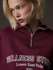 Burgunderrot - Relaxed Fit Quarter Zip Wellness Slogan Graphic Sweatshirt - Image 5 of 7