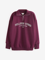 Burgunderrot - Relaxed Fit Quarter Zip Wellness Slogan Graphic Sweatshirt - Image 6 of 7