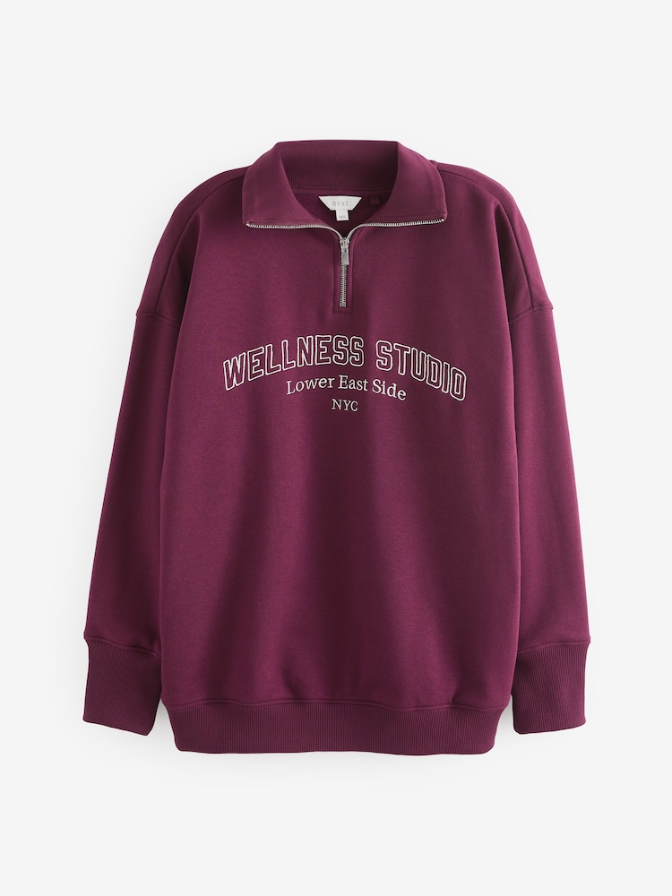 Burgunderrot - Relaxed Fit Quarter Zip Wellness Slogan Graphic Sweatshirt - Image 6 of 7