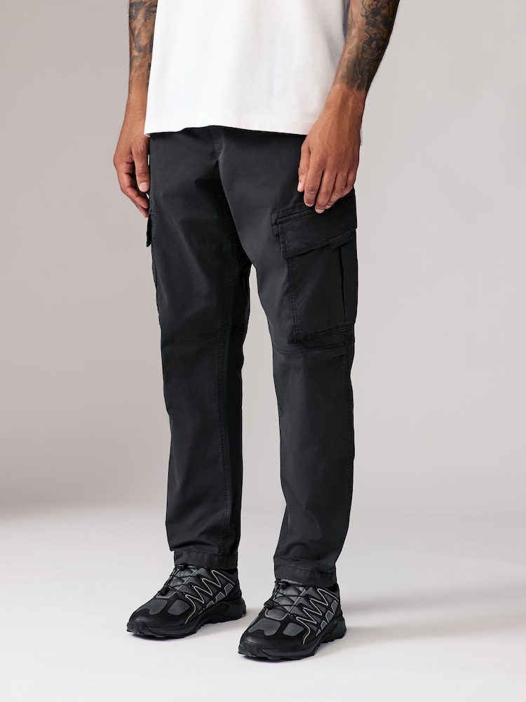 Black Regular Fit Stretch Utility Cargo Trousers - Image 1 of 10