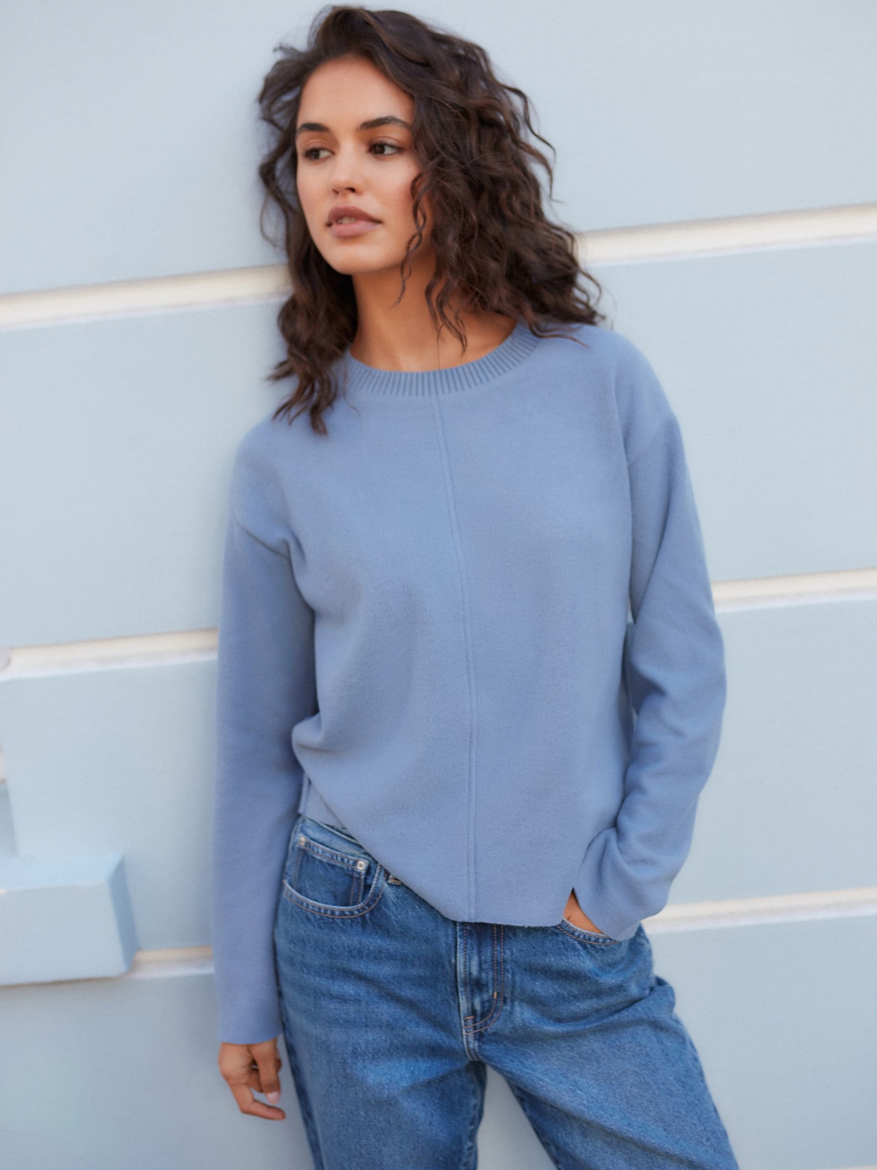 Pale blue crew neck jumper store