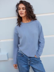 Pale Blue Cosy Soft Touch Rib Seam Detail Crew Neck Jumper - Image 1 of 8