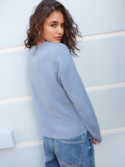 Pale Blue Cosy Soft Touch Rib Seam Detail Crew Neck Jumper - Image 3 of 8