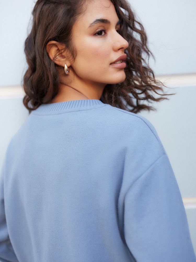 Pale Blue Cosy Soft Touch Rib Seam Detail Crew Neck Jumper - Image 5 of 8