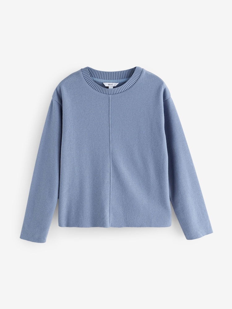 Pale Blue Cosy Soft Touch Rib Seam Detail Crew Neck Jumper - Image 6 of 8