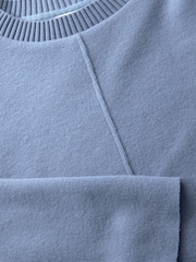 Pale Blue Cosy Soft Touch Rib Seam Detail Crew Neck Jumper - Image 7 of 8