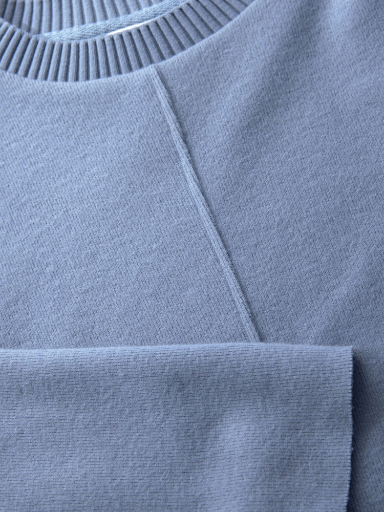 Pale Blue Cosy Soft Touch Rib Seam Detail Crew Neck Jumper - Image 7 of 8