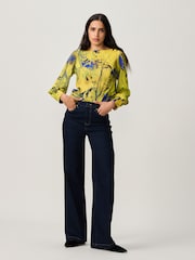 أصفر/أزرق مزيّن بطبعة - Long Sleeve Gathered Sides Blouse - صورة 2 من 9
