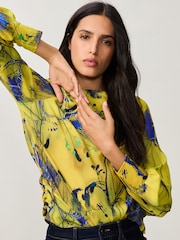 أصفر/أزرق مزيّن بطبعة - Long Sleeve Gathered Sides Blouse - صورة 4 من 9