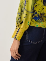 أصفر/أزرق مزيّن بطبعة - Long Sleeve Gathered Sides Blouse - صورة 6 من 9