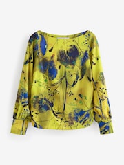 أصفر/أزرق مزيّن بطبعة - Long Sleeve Gathered Sides Blouse - صورة 7 من 9