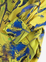 أصفر/أزرق مزيّن بطبعة - Long Sleeve Gathered Sides Blouse - صورة 8 من 9