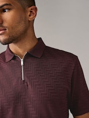 Burgundy Red Regular Fit Smart Quarter Zip Polo Shirt - Image 1 of 7